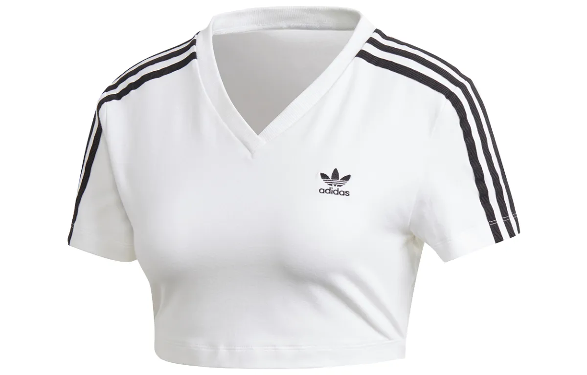 Adidas Originals Crop Tops Women's White V-neck Moderate