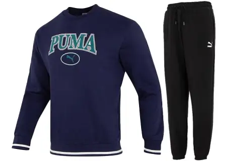 PUMA Casual Sportswear Men's Navy Blue+Black Crew Neck Moderate