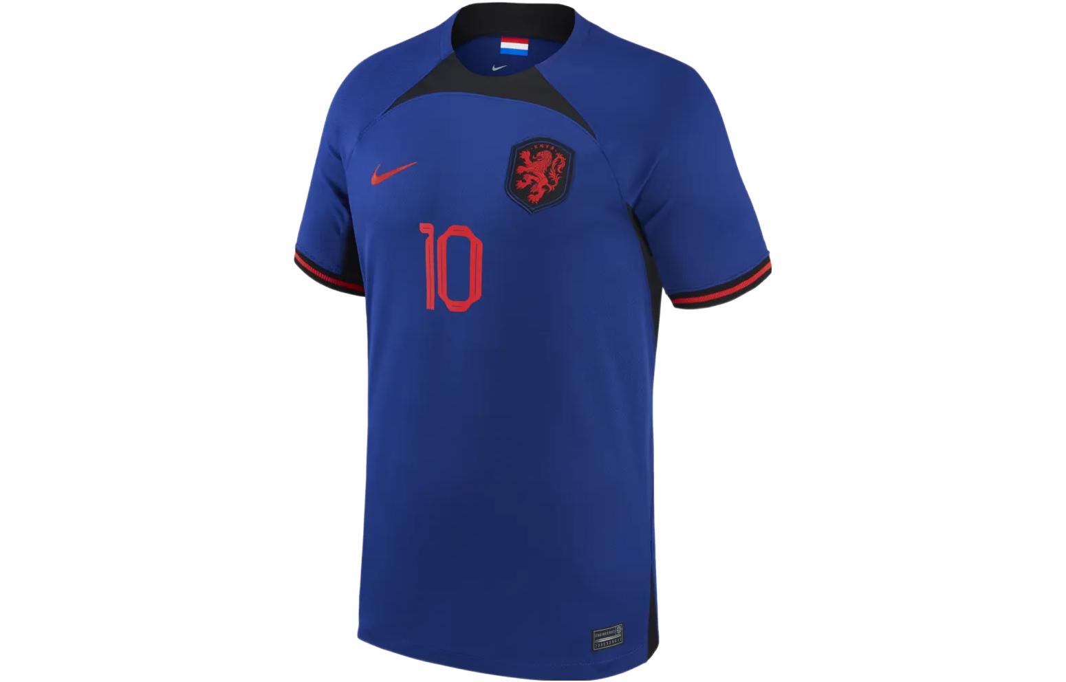 Nike Qatar World Cup Logo Logo Print Short Sleeve Football Jersey Fan Version Netherlands Team Away No. 10 Depay Men's Blue