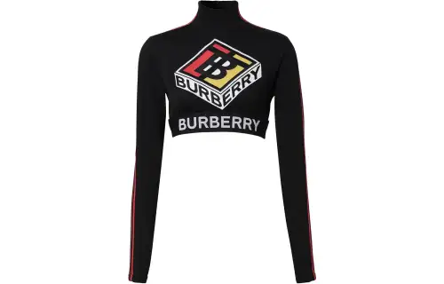 Burberry Crop Tops Women's Black Stand Collar Moderate