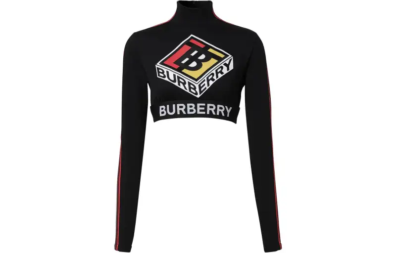Burberry Crop Tops Women's Black Stand Collar Moderate