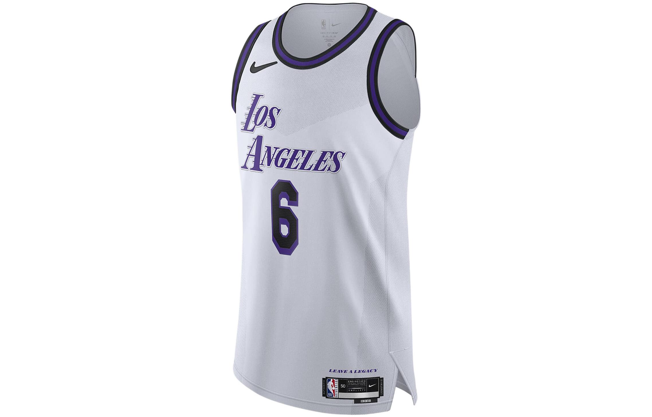 Nike Los Angeles Lakers Dri-FIT NBA Quick Dry Printed City Edition Jersey Vest AU Player Edition 2022-23 Season Lakers James No. 6 Basketball Vest Men and Women White