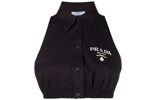 PRADA Crop Tops Women's Black Lapel Moderate