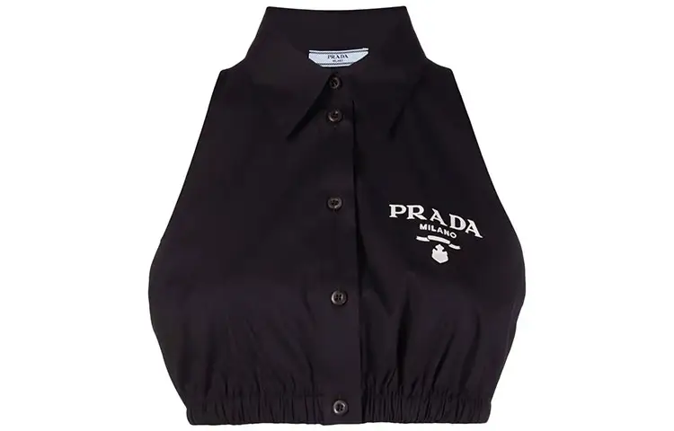 PRADA Crop Tops Women's Black Lapel Moderate