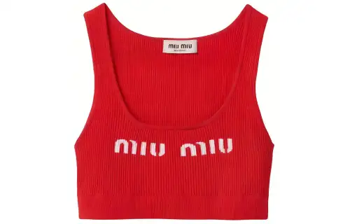 MIU MIU Tank Tops Women's Red Crew Neck Moderate Halter Neck