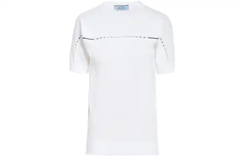 PRADA Crop Tops Women's White Crew Neck Moderate