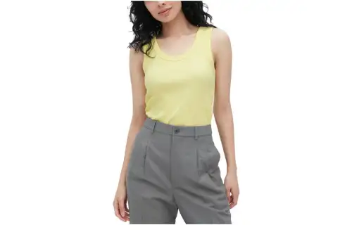 UNIQLO Tank Tops Women's Apricot Yellow Crew Neck Moderate Straight Fit
