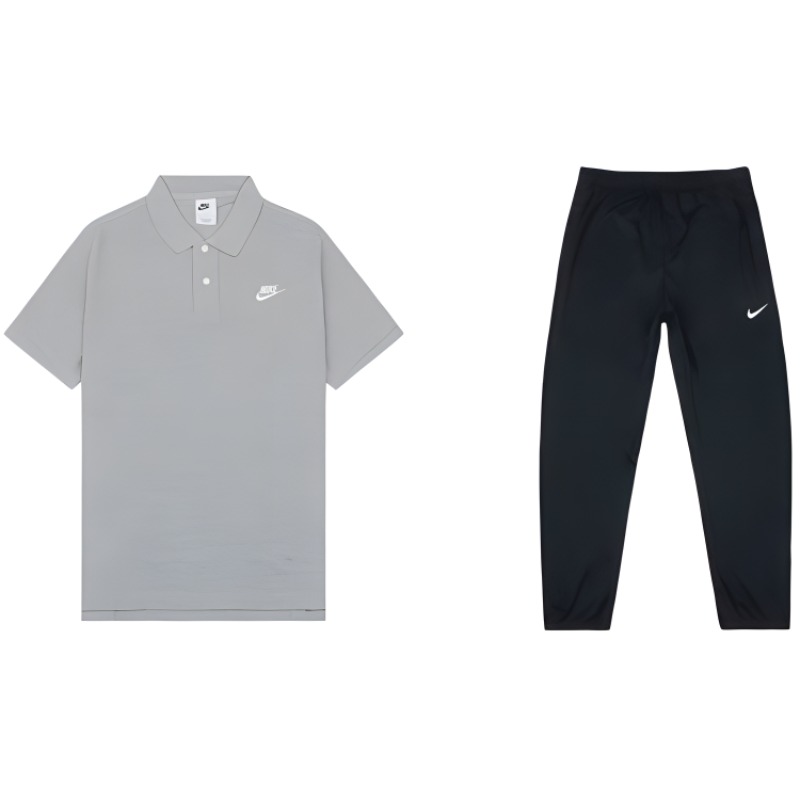 Nike Casual Sportswear Men’s Gray Top+Black Pants Lapel Moderate
