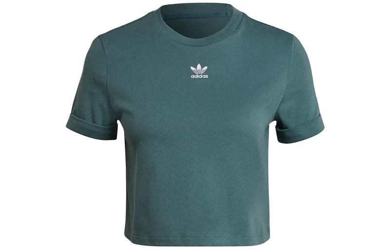 Adidas Originals Crop Tops Women's Green Crew Neck Moderate