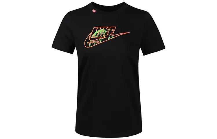Nike T-Shirts Women's Black Crew Neck Moderate Straight Fit