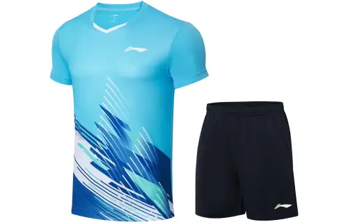Li Ning, quick dry T-shirt for badminton, shorts, basketball set for men and women, V-neckline, mid rise, loose straight fit