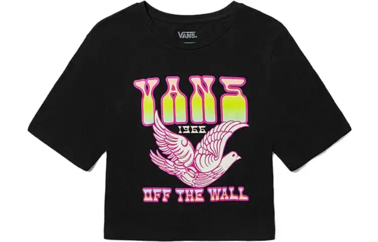 Vans Dove Crop Crew T Shirts Women's Black Crew Neck Moderate Straight Fit