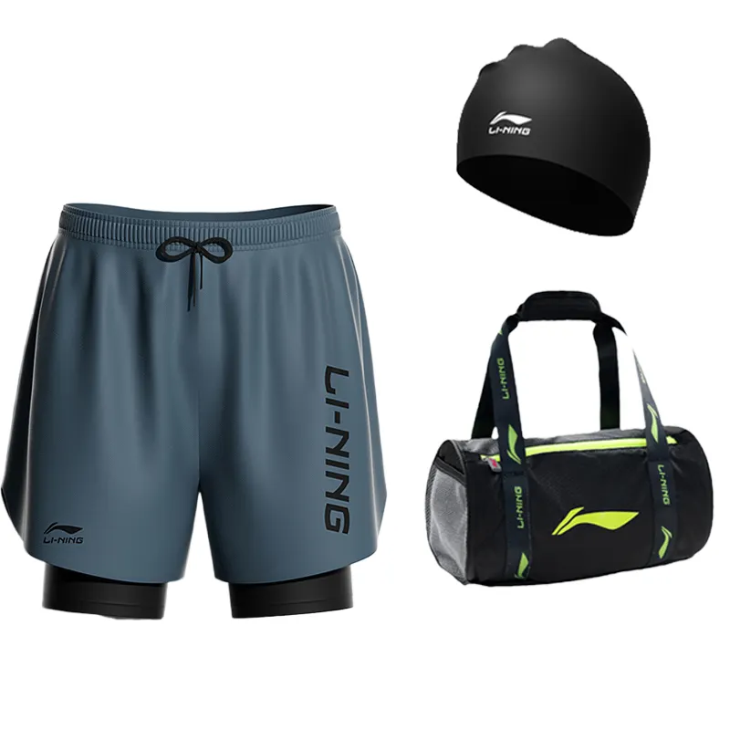 Li Ning Swimming Shorts Unisex 814 Gray Swimming Shorts+808 Swimming Cap+752 Swim Bag Moderate
