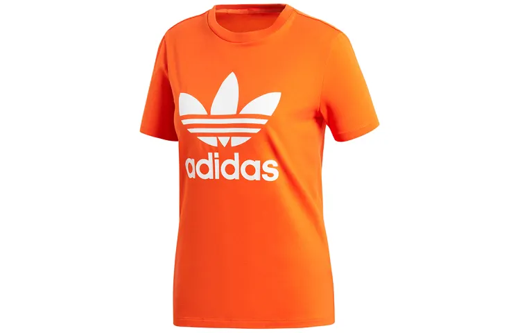 Adidas Originals Trefoil T Shirts Women's Orange Yellow Crew Neck Moderate Other