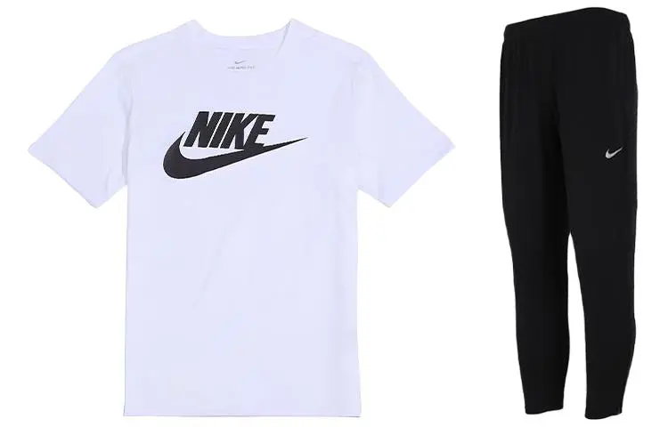 Nike Casual Sportswear Sets Men's White+Black Crew Neck Moderate