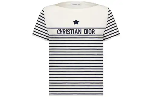 DIOR T Shirts Women's Blue Crew Neck Moderate Straight Fit
