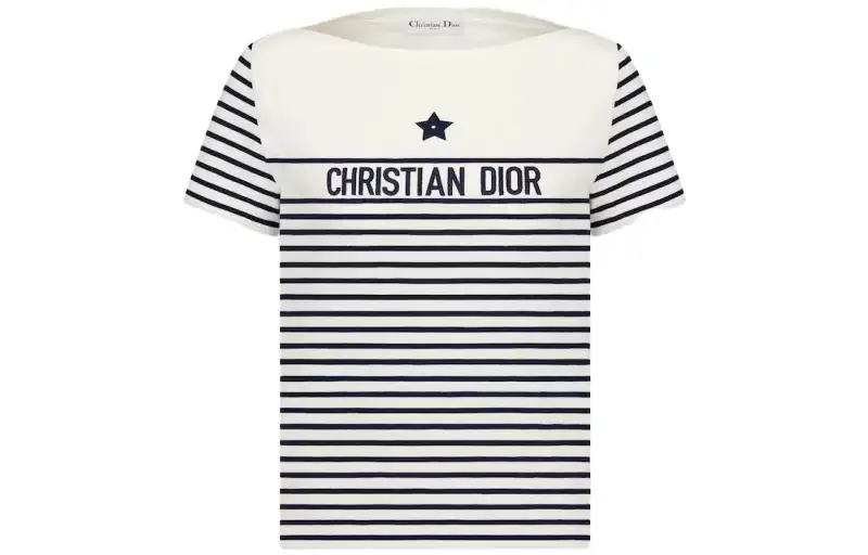 DIOR T Shirts Women's Blue Crew Neck Moderate Straight Fit