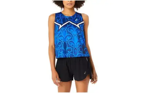 ASICS NATIONS RUN TANK Tops Women's Blue Crew Neck Moderate Racerback