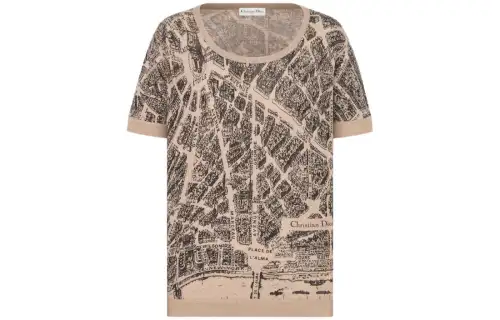 DIOR T Shirts Women's Beige Crew Neck Moderate Straight Fit