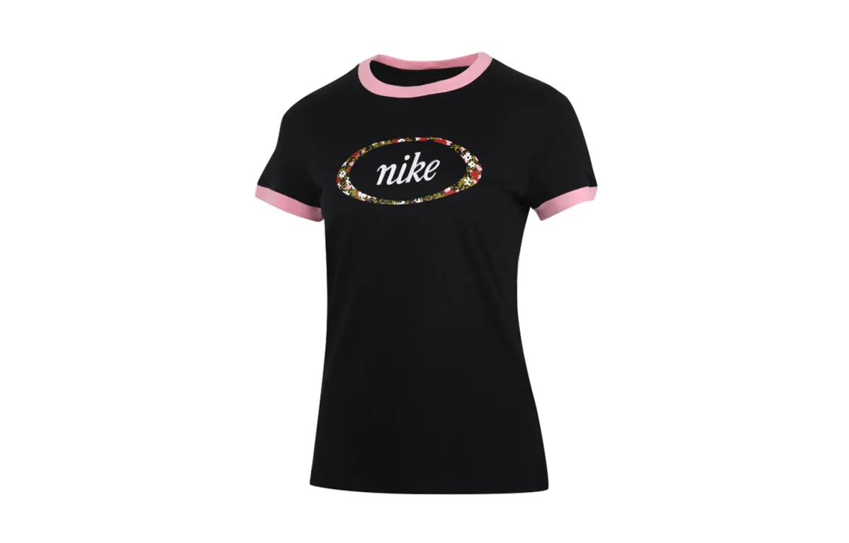 Nike T-Shirts Women's Black Crew Neck Moderate Straight Fit