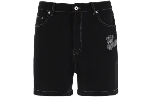 OFF-WHITE logo-appliqué denim shorts