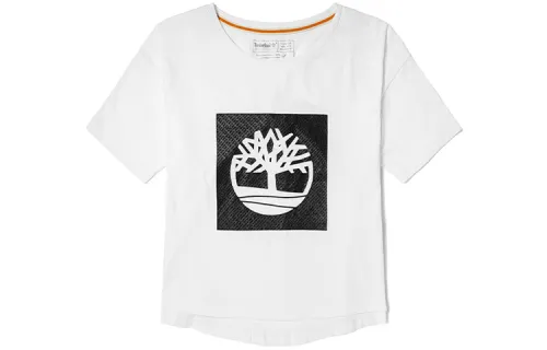 Timberland Crop Tops Women's White Crew Neck Moderate