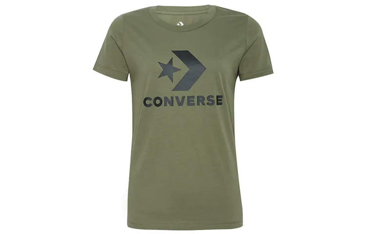 Converse T-Shirts Women's Grass Green Crew Neck Moderate Straight Fit