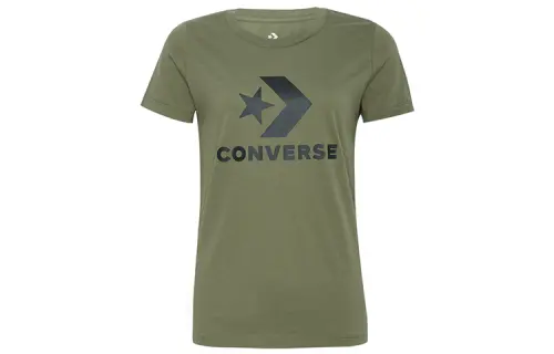 Converse T Shirts Women's Grass Green Crew Neck Moderate Straight Fit