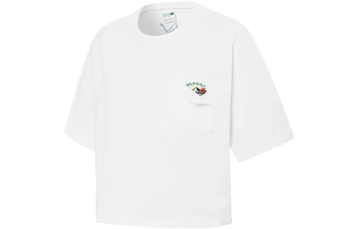 PUMA Crop Tops Women's White Crew Neck Moderate