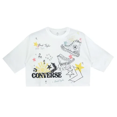 Converse Crop Tops Women's White Crew Neck Moderate