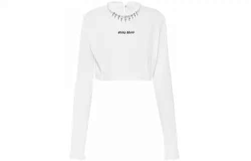 MIU MIU Crop Tops Women's White Crew Neck Moderate