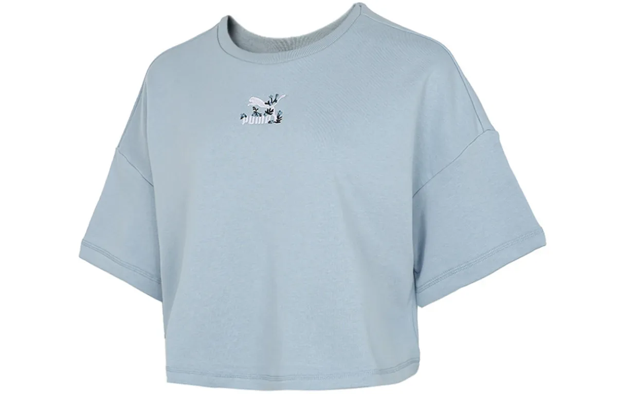 PUMA Crop Tops Women's Blue Crew Neck Moderate
