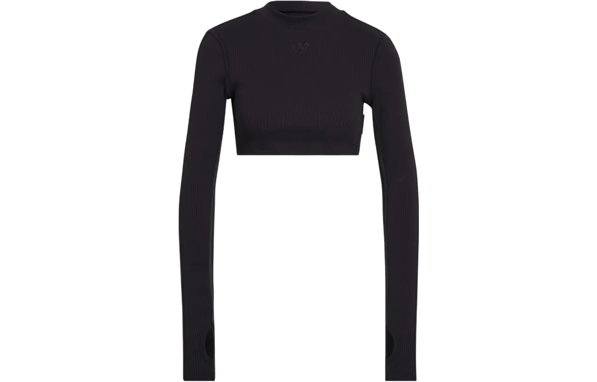 Adidas Originals Crop Tops Women's Black Crew Neck Moderate
