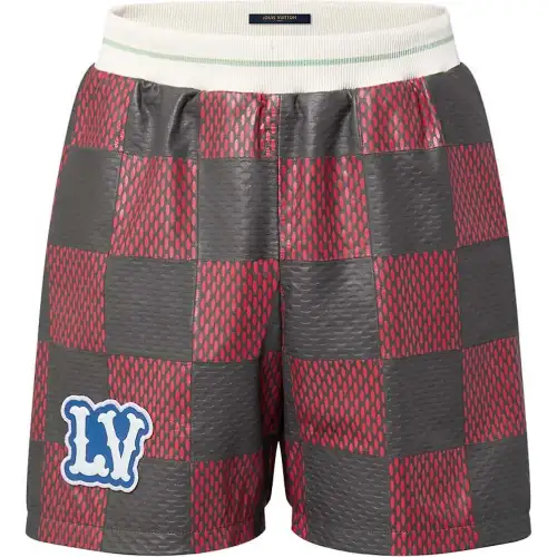 LOUIS VUITTON Leather Intarsia Damier Rugby Shorts