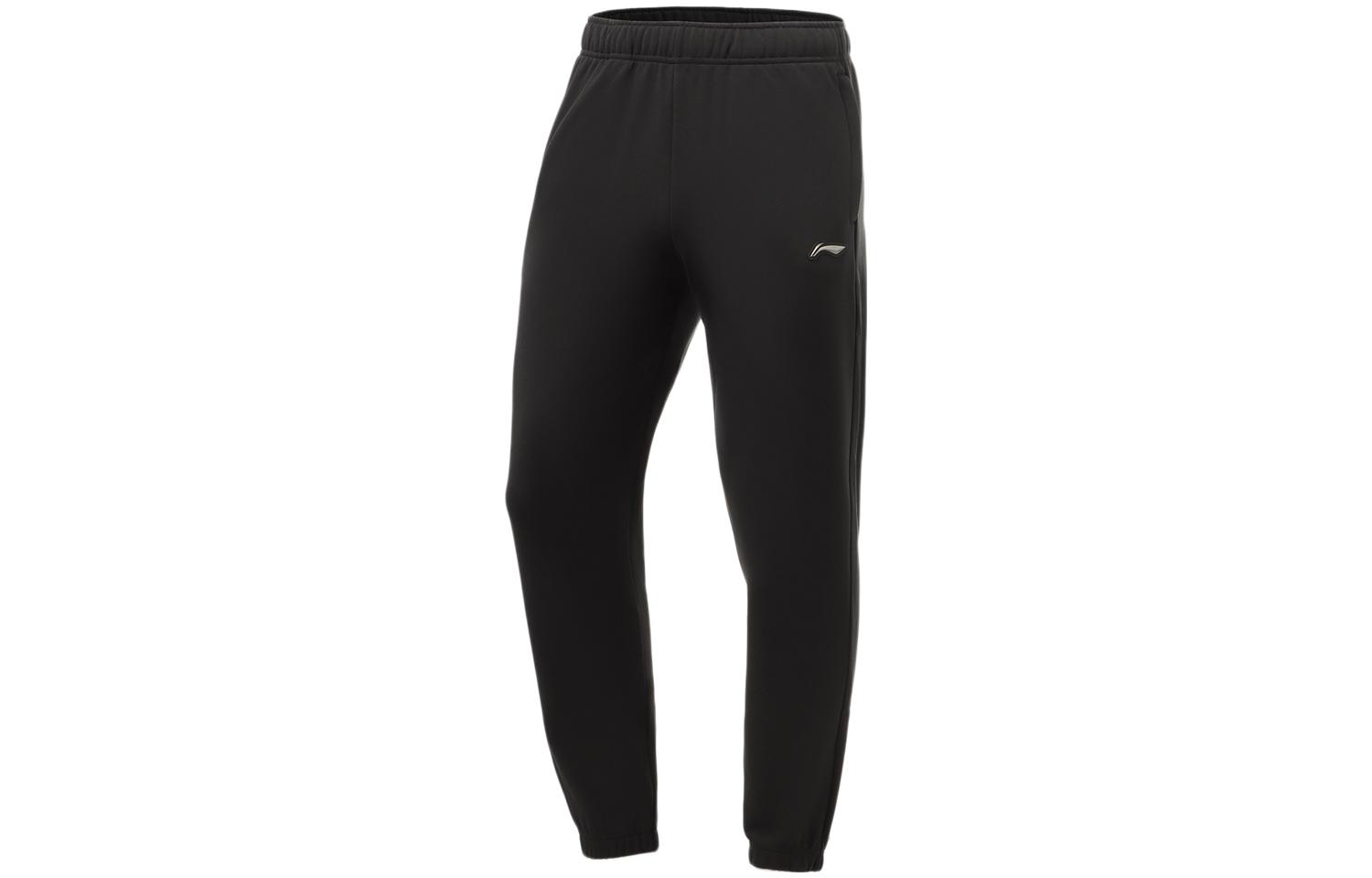 Li Ning Solid Color Elastic Cuff Fleece Lined Sports Pants Men’s Black