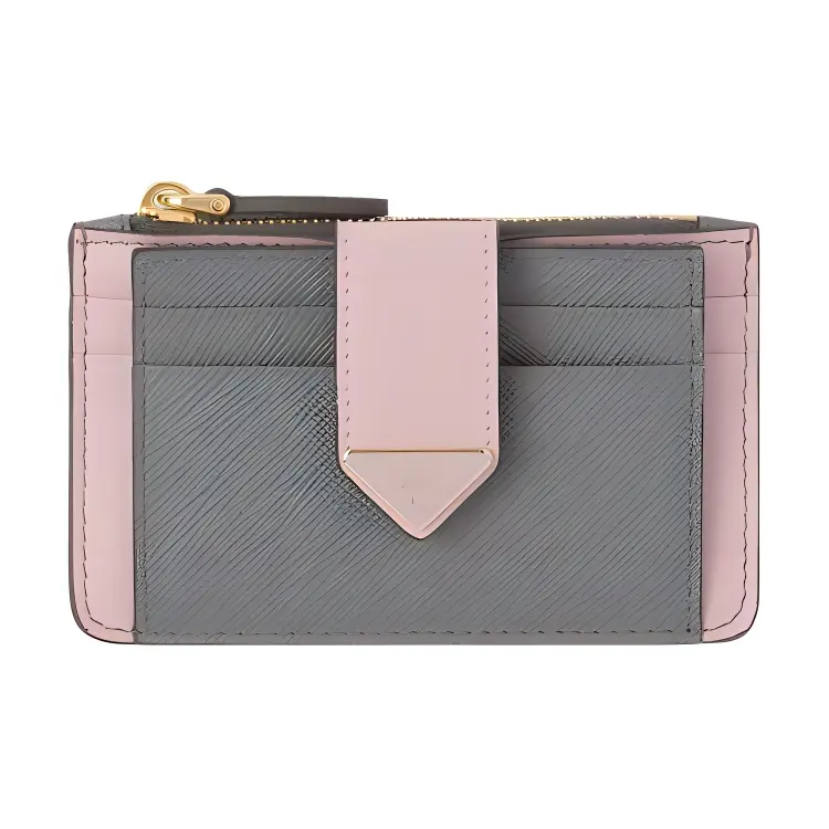 PRADA Saffiano Leather Card Holder Women's Gray/Pink