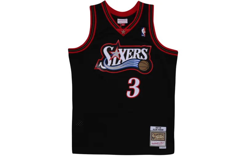 Mitchell & Ness Philadelphia 76ers NBA SW Fan Edition 97-98 Season Away Iverson No. 3 Retro Breathable Quick-Drying Sports Basketball Vest Unisex Black