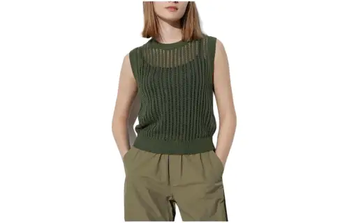 UNIQLO Tank Tops Women's Olive Crew Neck Thin Other