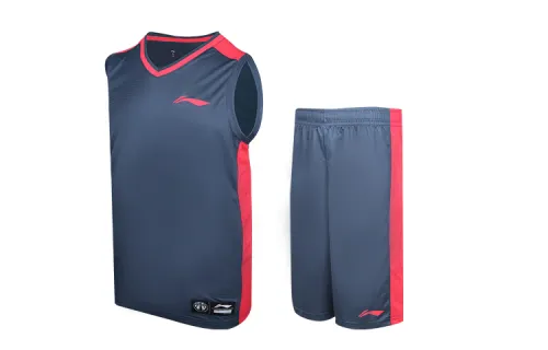 Li Ning, T-shirt with a round collar for training, shorts, basketball basketball uniform, blue set, loose fit, men's style