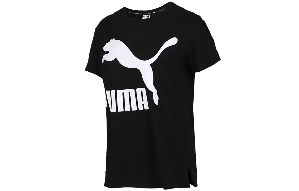 PUMA CLASSICS T-Shirts Women's Black Crew Neck Moderate Straight Fit
