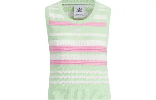 adidas Women's Summer Knitted Striped Vest Top Green