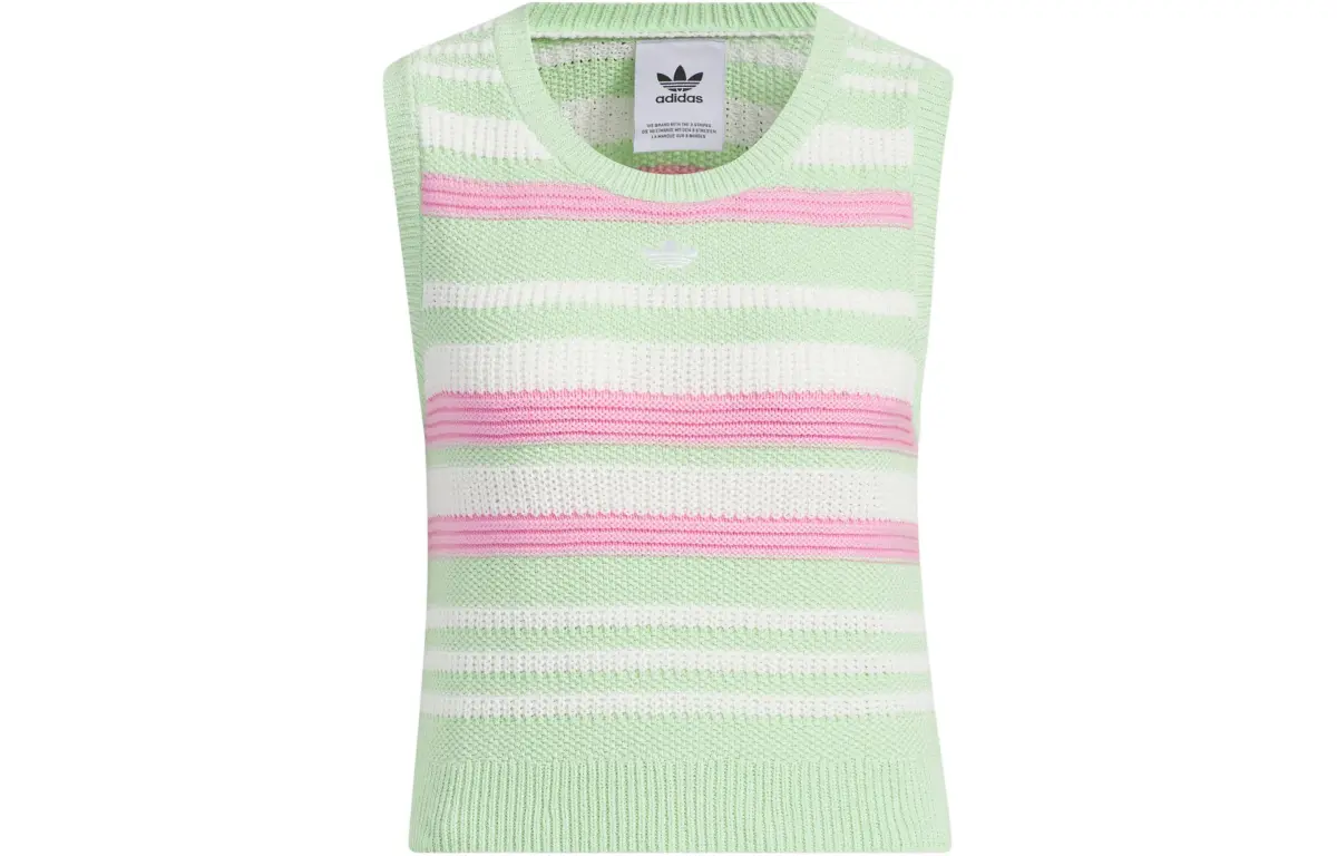 adidas Women's Summer Knitted Striped Vest Top Green