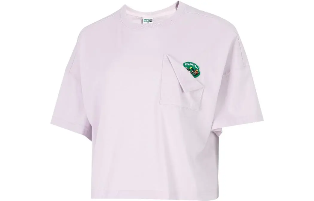 PUMA Crop Tops Women's Light Purple Crew Neck Moderate