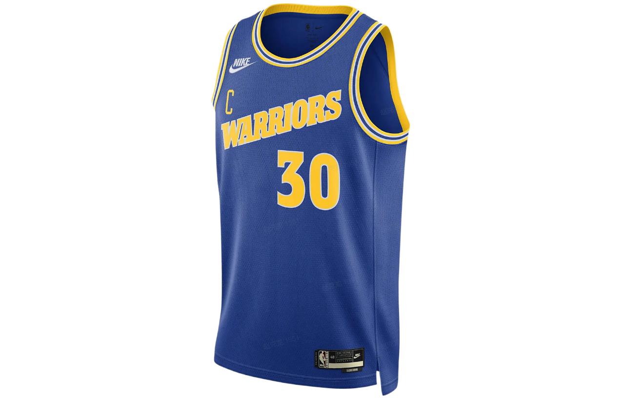 Nike Swingman NBA retro team name printed polyester breathable sweat-absorbent and moisture-wicking sleeveless jersey SW fan version 22-23 season Warriors Curry No. 30 basketball vest same style for men and women blue