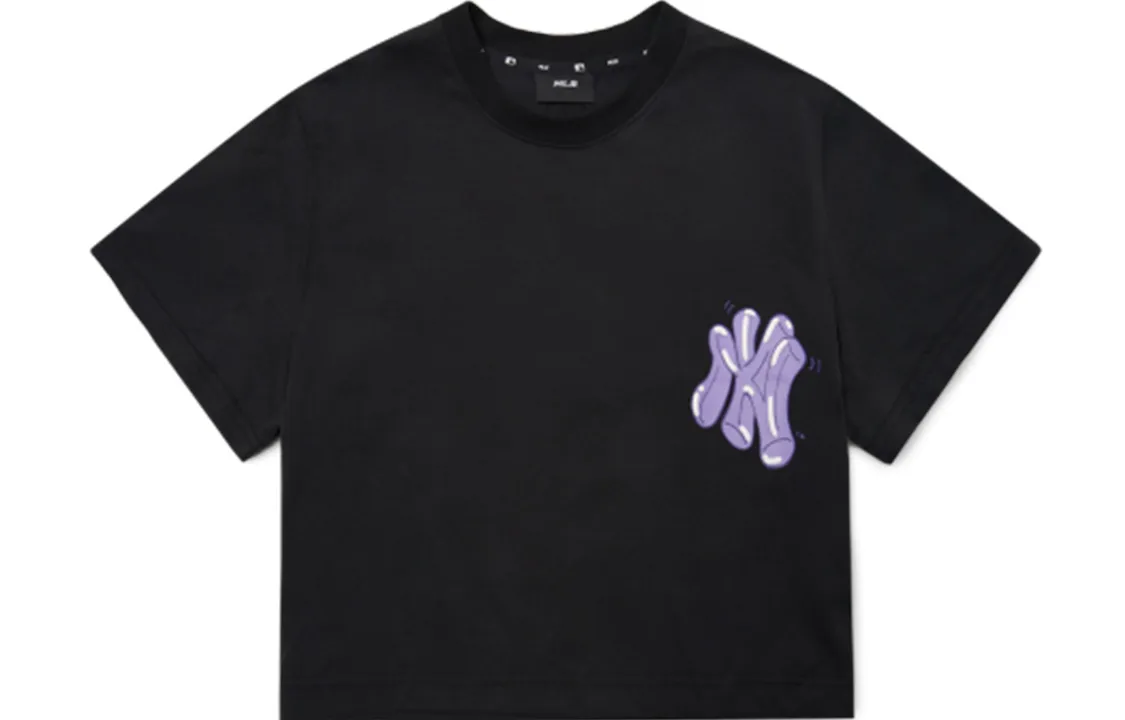 MLB New York Yankees Crop Tops Women's Black Crew Neck Thin