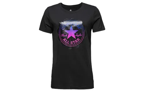 Converse T Shirts Women's Black Crew Neck Moderate Straight Fit