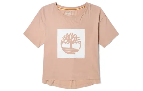 Timberland Crop Tops Women's Light Pink Crew Neck Moderate