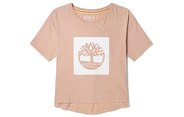 Timberland Crop Tops Women's Light Pink Crew Neck Moderate