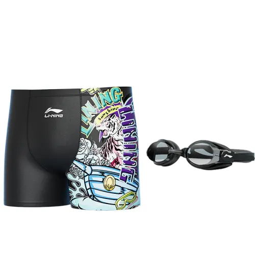 Li Ning Swimming Shorts Men's 775 Square Leg Swim Trunks+508 Flat Lens Swim Goggles Moderate Square Leg Swim Trunks