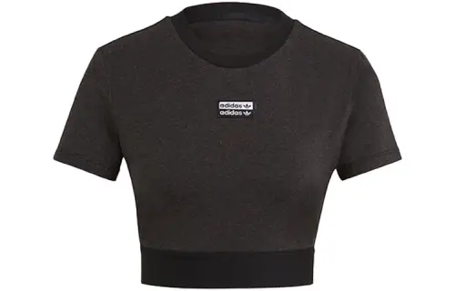 Adidas Originals Crop Tops Women's Metallic Black Crew Neck Moderate